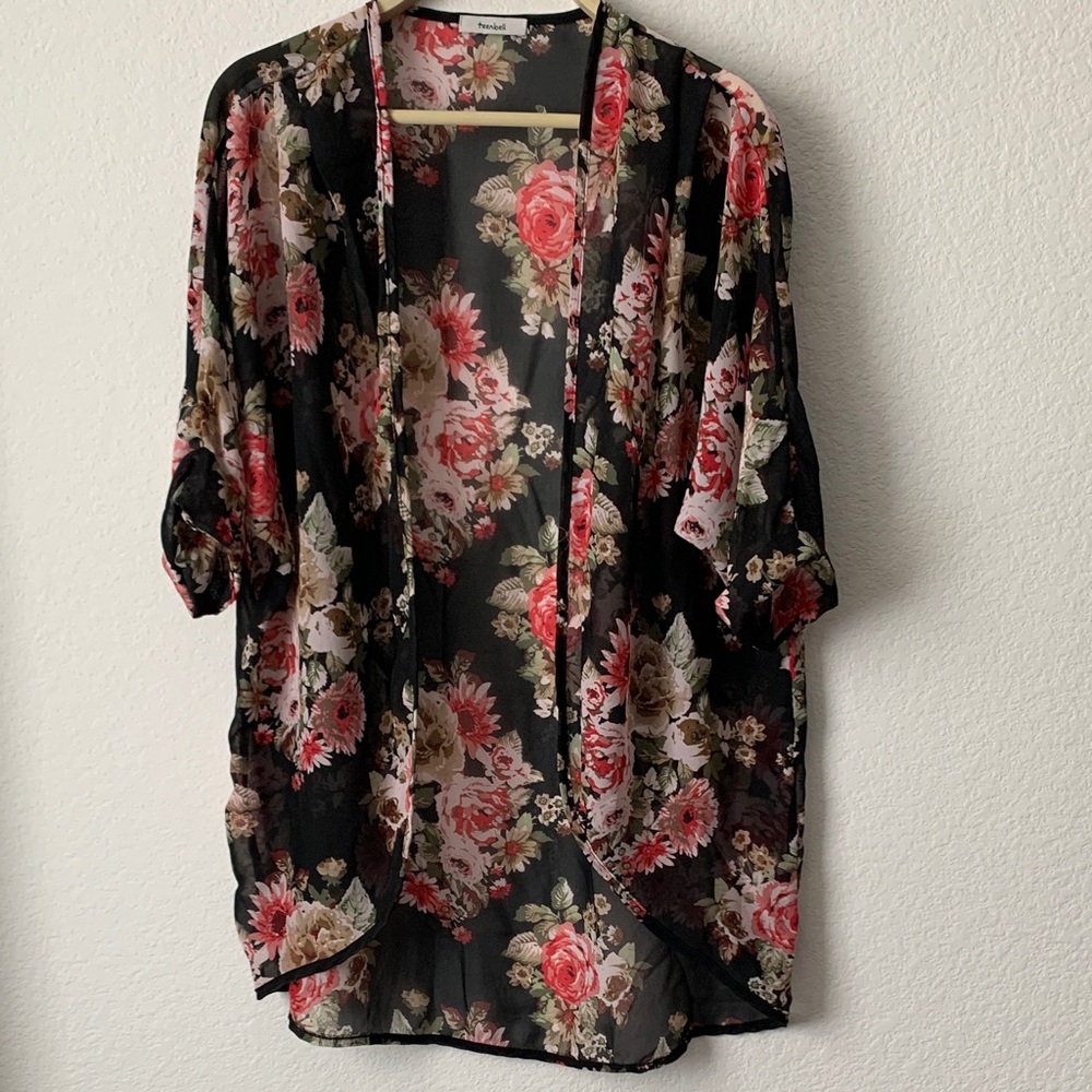 TeenBell Floral Sheer Kimono Top